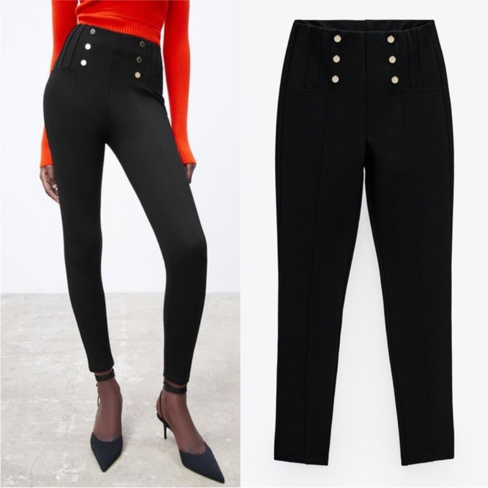 High-Waisted limited edition Black Button-Detail Pants